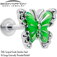 Load image into Gallery viewer, 16G 5/16 Butterfly Green Splash Labret Monroe Tragus