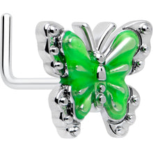 Load image into Gallery viewer, 20G 7mm Butterfly Green Splash L Shape Nose Ring