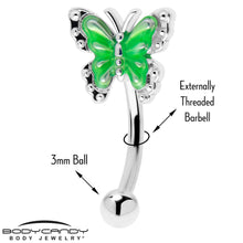 Load image into Gallery viewer, 16G 5/16 Butterfly Green Splash Curved Eyebrow Ring