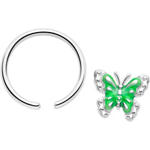 Load image into Gallery viewer, 16G 3/8 Butterfly Green Splash BCR Captive Charm Ring