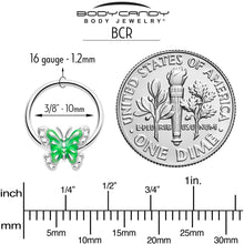 Load image into Gallery viewer, 16G 3/8 Butterfly Green Splash BCR Captive Charm Ring