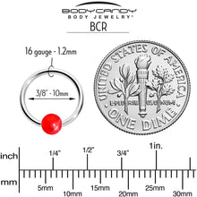 Load image into Gallery viewer, 16G 3/8 Simple Opaque Bright Red Ball BCR Captive Bead Ring