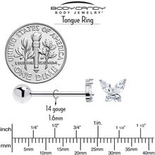 Load image into Gallery viewer, Clear CZ Gem Open Wing Butterfly Barbell Tongue Ring