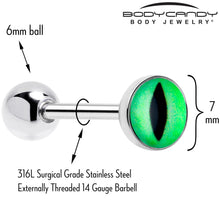 Load image into Gallery viewer, Kitty Green Eye UV Reactive Barbell Tongue Ring