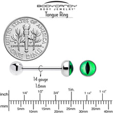 Load image into Gallery viewer, Kitty Green Eye UV Reactive Barbell Tongue Ring