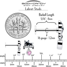 Load image into Gallery viewer, 16G 5/16 Pink Gem Sleepy French Bulldog Dangle Labret Monroe Tragus