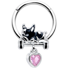 Load image into Gallery viewer, 16G 3/8 Pink CZ Gem Sleepy French Bulldog Dangle Hinged Segment Ring