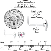 Load image into Gallery viewer, 20G 7mm Pink Gem Spiderweb Heart Love L Shape Nose Ring