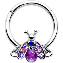 Load image into Gallery viewer, 16G 3/8 Pink Blue Gem Beautiful Insect Hinged Segment Ring