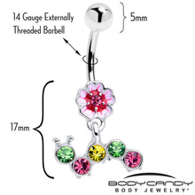 Load image into Gallery viewer, Pink Green Gem Caterpillar Flower Dangle Belly Ring
