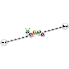 Load image into Gallery viewer, 14G Green Pink Gem Caterpillar Industrial Barbell 38mm