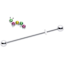 Load image into Gallery viewer, 14G Green Pink Gem Caterpillar Industrial Barbell 38mm