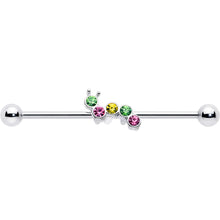 Load image into Gallery viewer, 14G Green Pink Gem Caterpillar Industrial Barbell 38mm