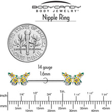 Load image into Gallery viewer, 14G 9/16 Yellow CZ Gem Blooming Butterfly Barbell Nipple Ring Set