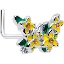 Load image into Gallery viewer, 20G 7mm Yellow CZ Gem Blooming Butterfly L Shape Nose Ring