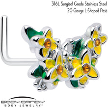 Load image into Gallery viewer, 20G 7mm Yellow CZ Gem Blooming Butterfly L Shape Nose Ring