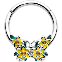 Load image into Gallery viewer, 16G 3/8 Yellow CZ Gem Blooming Butterfly Hinged Segment Ring