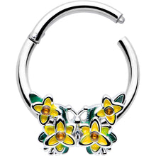 Load image into Gallery viewer, 16G 3/8 Yellow CZ Gem Blooming Butterfly Hinged Segment Ring