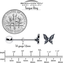 Load image into Gallery viewer, Purple Clear CZ Gem Butterfly Pink Barbell Tongue Ring Set of 4