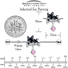 Load image into Gallery viewer, 14G Pink Gem Sleepy French Bulldog Dangle Industrial Barbell 38mm