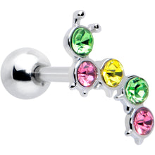 Load image into Gallery viewer, 16G 1/4 Pink Green Gem Caterpillar Cartilage Tragus Earring