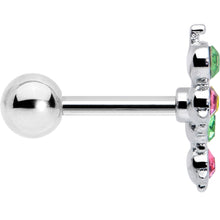 Load image into Gallery viewer, 16G 1/4 Pink Green Gem Caterpillar Cartilage Tragus Earring