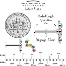 Load image into Gallery viewer, 16G 5/16 Green Pink Gem Caterpillar Labret Monroe Tragus