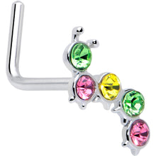 Load image into Gallery viewer, 20G 7mm Pink Green CZ Gem Caterpillar L Shape Nose Ring