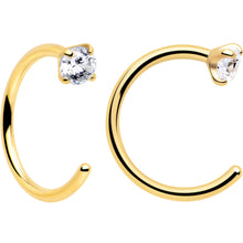 Load image into Gallery viewer, 20G Clear Gem Gold Tone Implant Grade Titanium Open Hoop Earrings