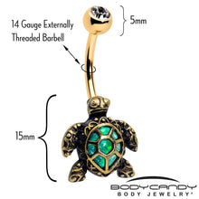 Load image into Gallery viewer, Clear CZ Gem Gold Tone Anodized Sea Turtle Style Belly Ring