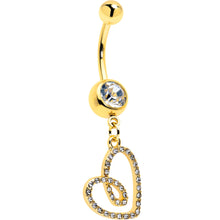 Load image into Gallery viewer, Clear CZ Gem Gold Tone Anodized Loopy Heart Dangle Belly Ring