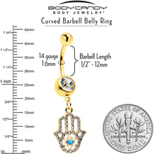 Load image into Gallery viewer, Clear CZ Gem Gold Tone Anodized Hamsa Hand Star Dangle Belly Ring