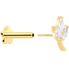 Load image into Gallery viewer, 16G 1/4 CZ Gem Leaves Gold PVD Medical Grade Titanium Reversible Flat Back Earring