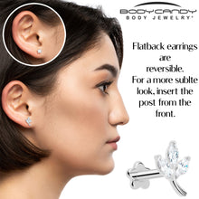 Load image into Gallery viewer, 16G 1/4 CZ Gem Leaves Medical Grade Titanium Reversible Flat Back Earring