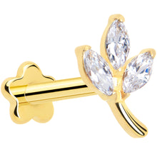 Load image into Gallery viewer, 16G 5/16 CZ Gem Leaves Gold PVD Medical Grade Titanium Reversible Flat Back Earring