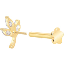 Load image into Gallery viewer, 16G 5/16 CZ Gem Leaves Gold PVD Medical Grade Titanium Reversible Flat Back Earring
