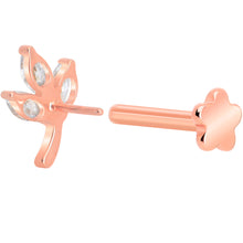 Load image into Gallery viewer, 16G 5/16 CZ Gem Leaves Rose Gold PVD Medical Grade Titanium Reversible Flat Back Earring