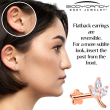 Load image into Gallery viewer, 16G 5/16 CZ Gem Leaves Rose Gold PVD Medical Grade Titanium Reversible Flat Back Earring