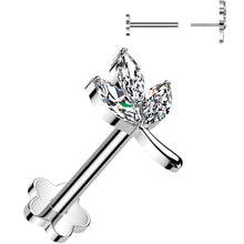 Load image into Gallery viewer, 16G 5/16 CZ Gem Leaves Medical Grade Titanium Reversible Flat Back Earring