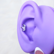 Load image into Gallery viewer, 16G 5/16 Clear CZ Gem Oval Trio Medical Grade Titanium Reversible Flat Back Earring