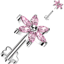 Load image into Gallery viewer, 18G 5/16 Pink CZ Gem Style Flower Medical Grade Titanium Reversible Flat Back Earring
