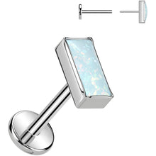 Load image into Gallery viewer, 18G 5/16 Rectangular White Synthetic Opal Medical Grade Titanium Flat Back Earring