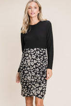 Load image into Gallery viewer, Leopard Color Block Knit Dress – Animal Print Knit Dress, Color Block Sweater Dress, Casual Knit Dress, Fall Fashion Knit Dress, Cozy Long Sleeve Dress