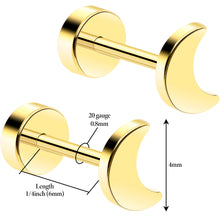 Load image into Gallery viewer, 14k Yellow Gold Plated 4mm Crescent Moon Flat Back Stud Earrings - 1 Pair