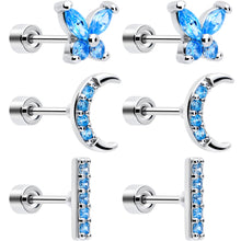 Load image into Gallery viewer, Blue CZ Celestial Butterfly Flat Back Stud Earrings - 3 Pairs