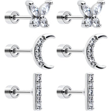 Load image into Gallery viewer, CZ Celetial Butterfly Flat Back Stud Earrings - 3 Pairs
