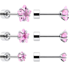 Load image into Gallery viewer, Pink Star CZ Flat Back Stud Earrings - 3 Pairs