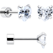 Load image into Gallery viewer, Clear Simplistic Heart Star CZ Flat Back Stud Earrings - 3 Pairs