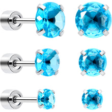 Load image into Gallery viewer, Blue CZ Flat Back Stud Earrings - 3 Pairs