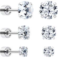 Load image into Gallery viewer, CZ Flat Back Stud Earrings - 3 Pairs